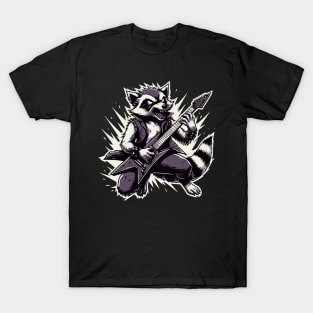 Raccoon Playing Electric Guitar - Rocknroll Raccoon T-Shirt